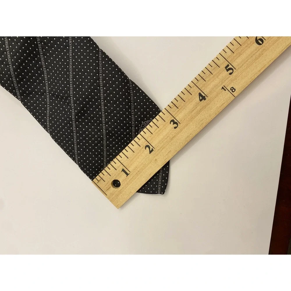 Rare Gianni Versace Men's Black Polka Dot Silk‎ Necktie Medusa Logo Italy Formal